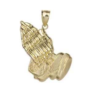 Diamond Cut Praying Hands Pendant 10K Yellow Gold