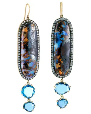 Diamond Opal and Topaz Triple Drop Earrings