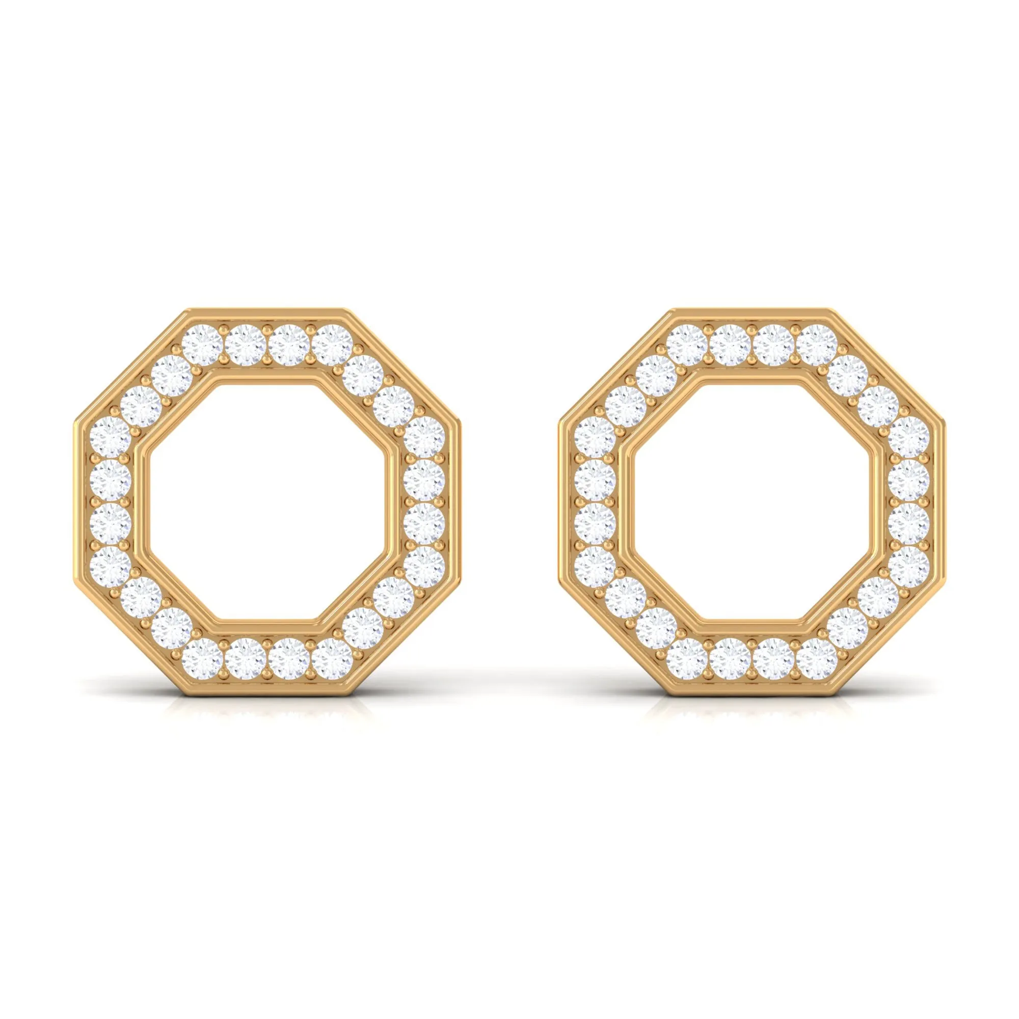 Diamond Open Octagon Stud Earrings in Gold