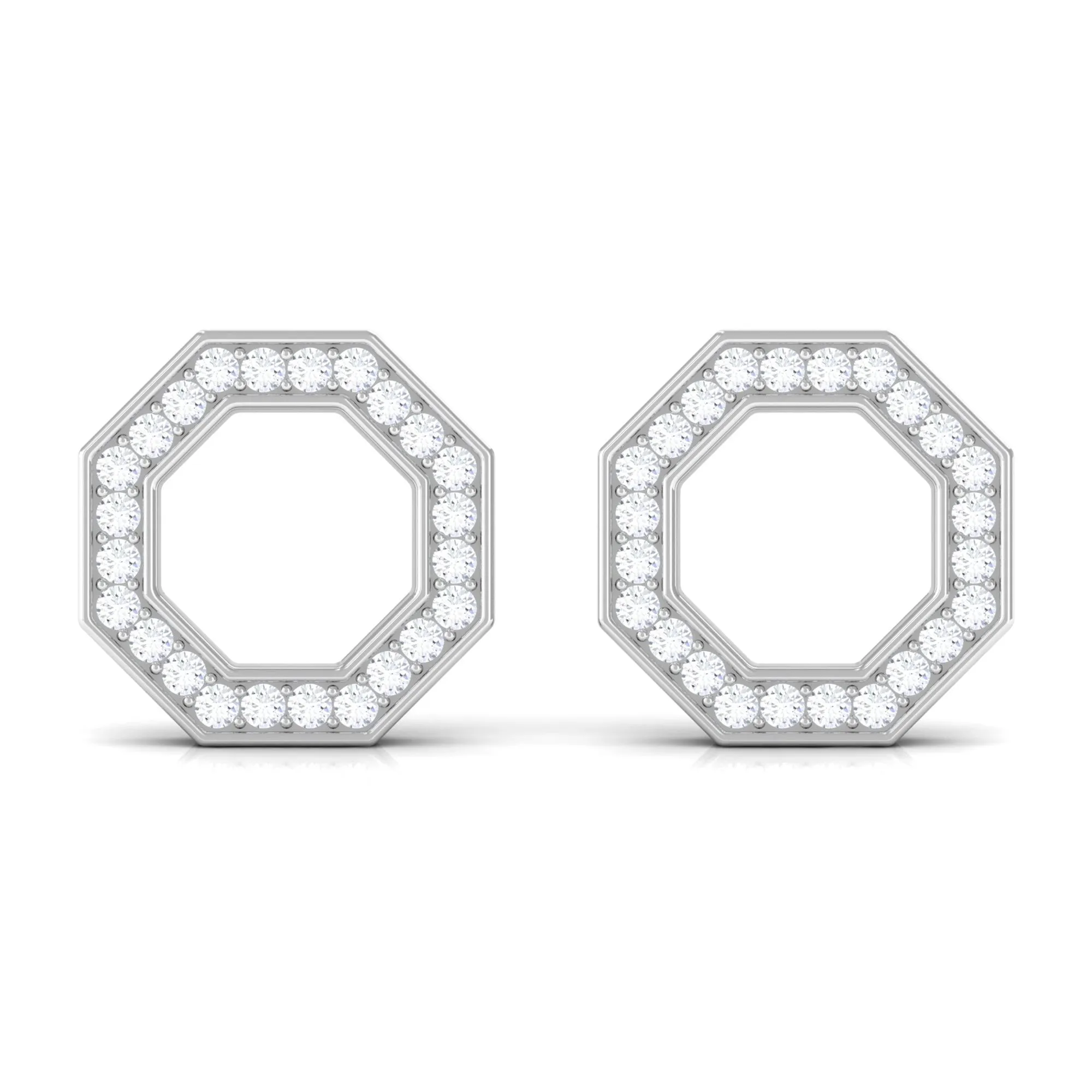 Diamond Open Octagon Stud Earrings in Gold