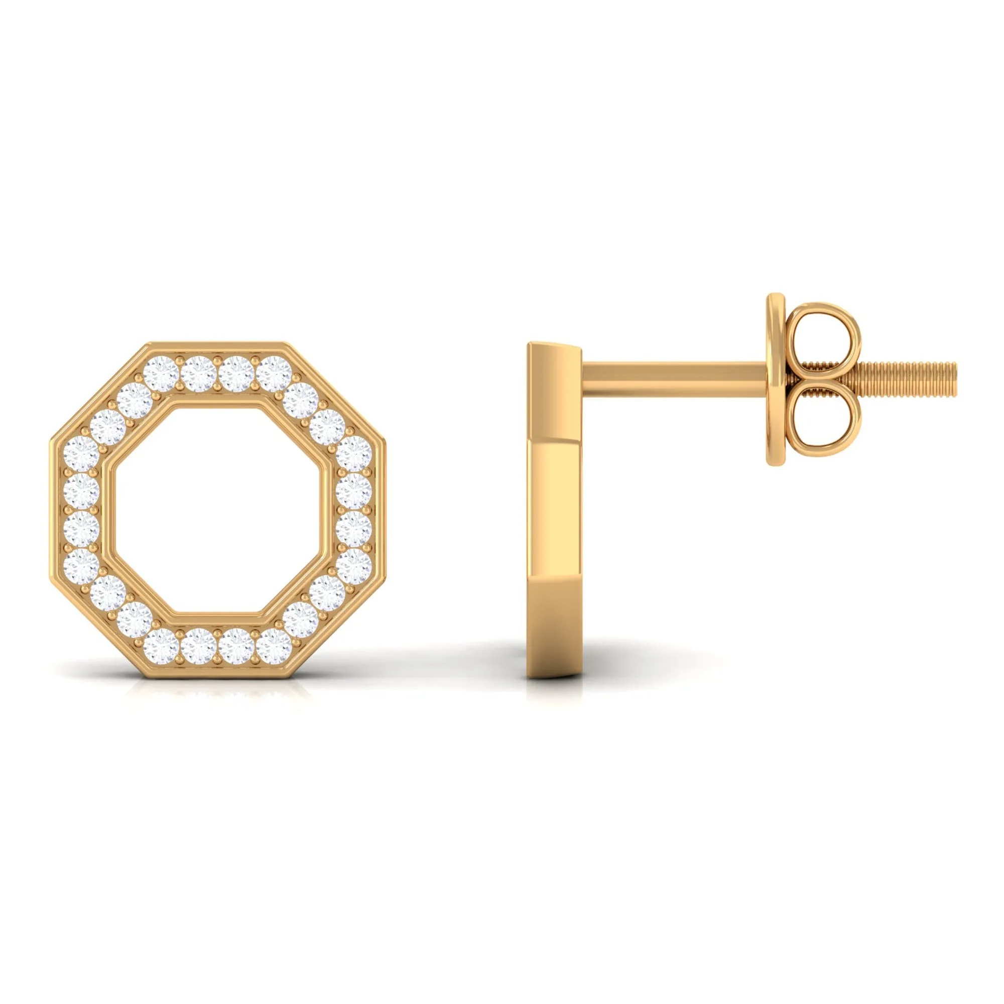 Diamond Open Octagon Stud Earrings in Gold