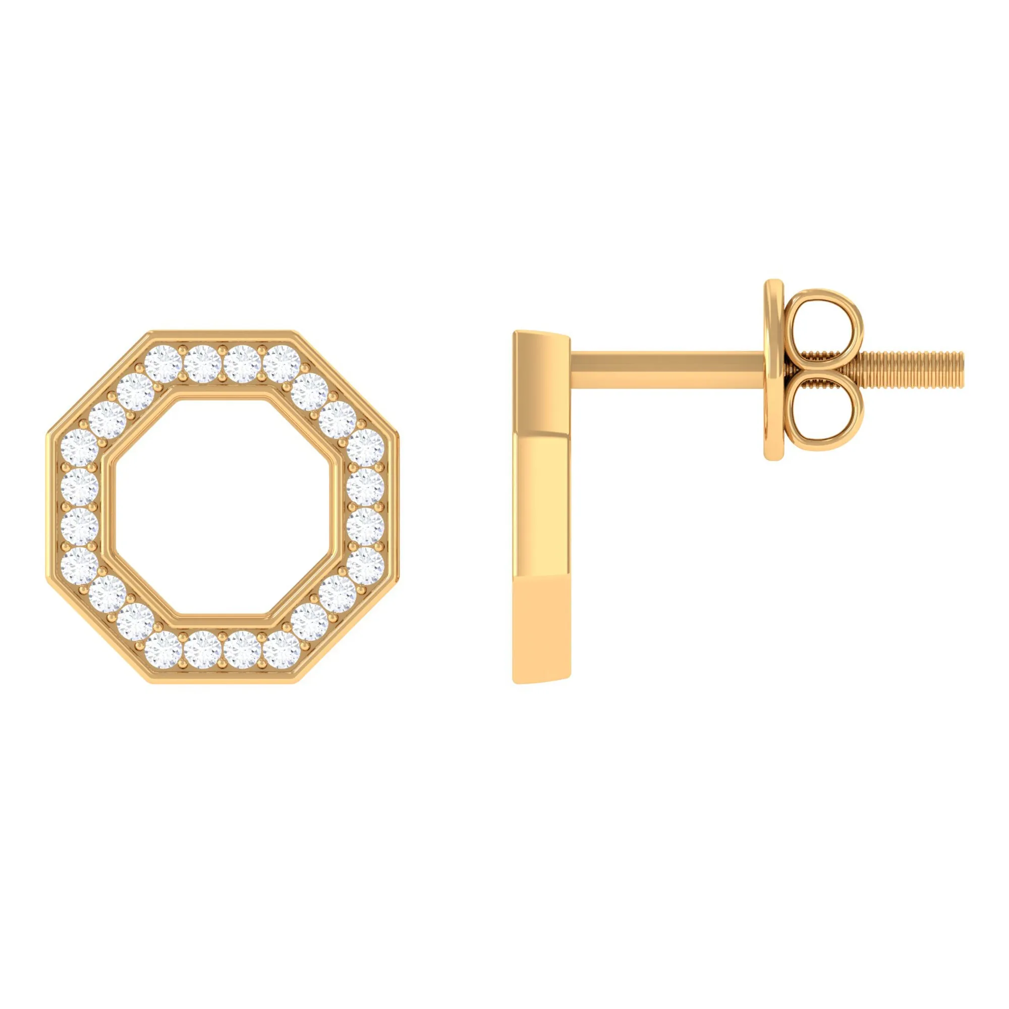 Diamond Open Octagon Stud Earrings in Gold