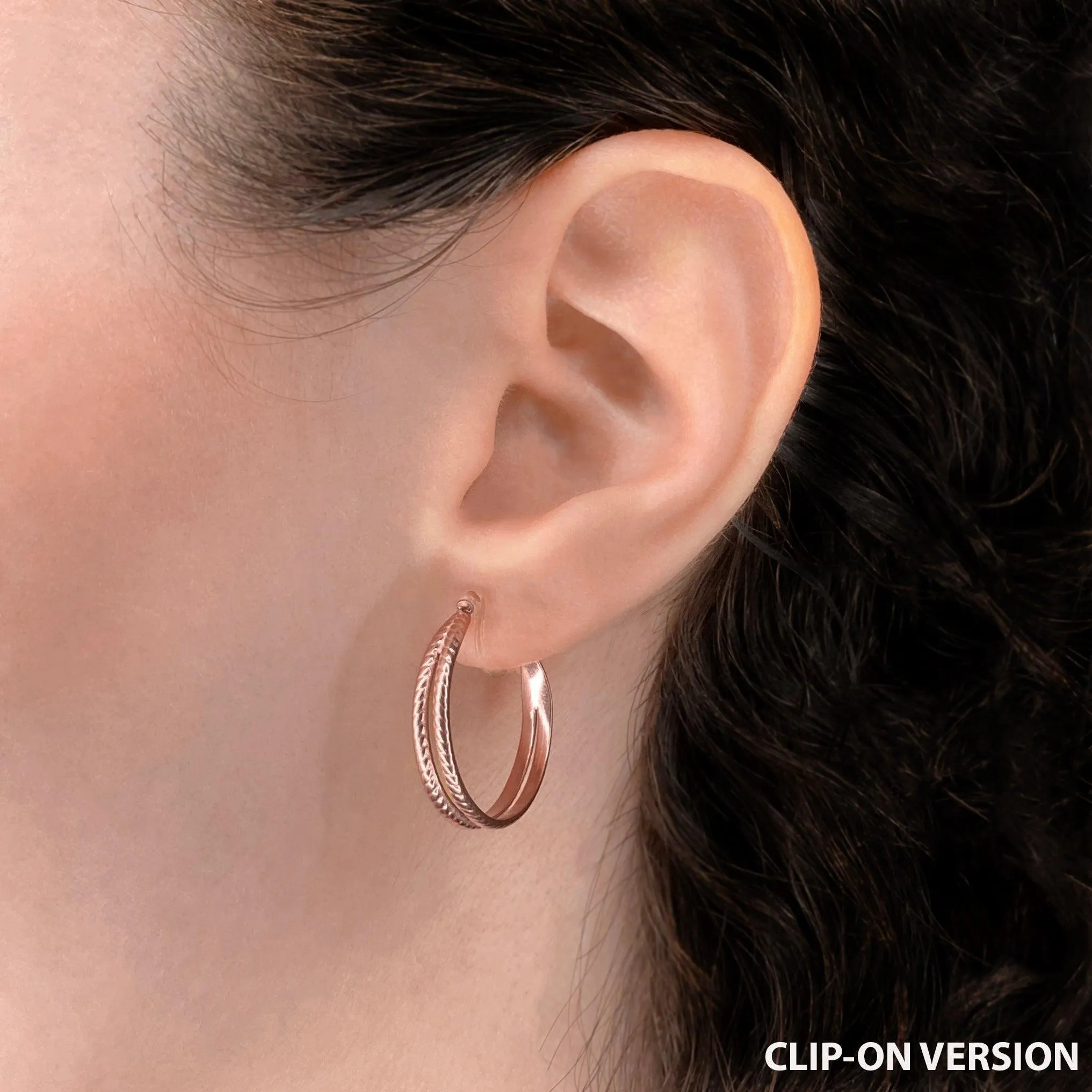 DOUBLE HOOP CLIP-ON EARRINGS IN ROSE GOLD