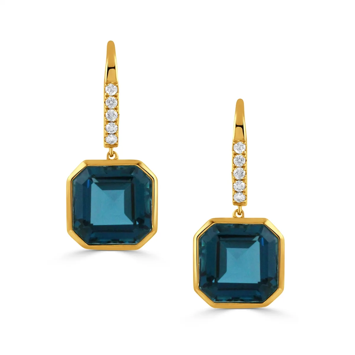 Doves 18K Yellow Gold London Blue Topaz and Diamond Dangle Earrings