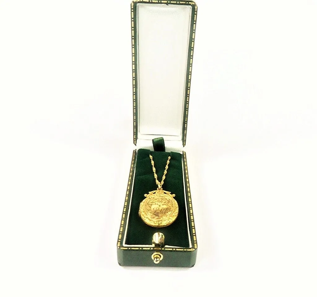 Edwardian Hallmarked 9ct Yellow Gold Locket Heart Cartouche E R With Elegant 18 Inch Necklace