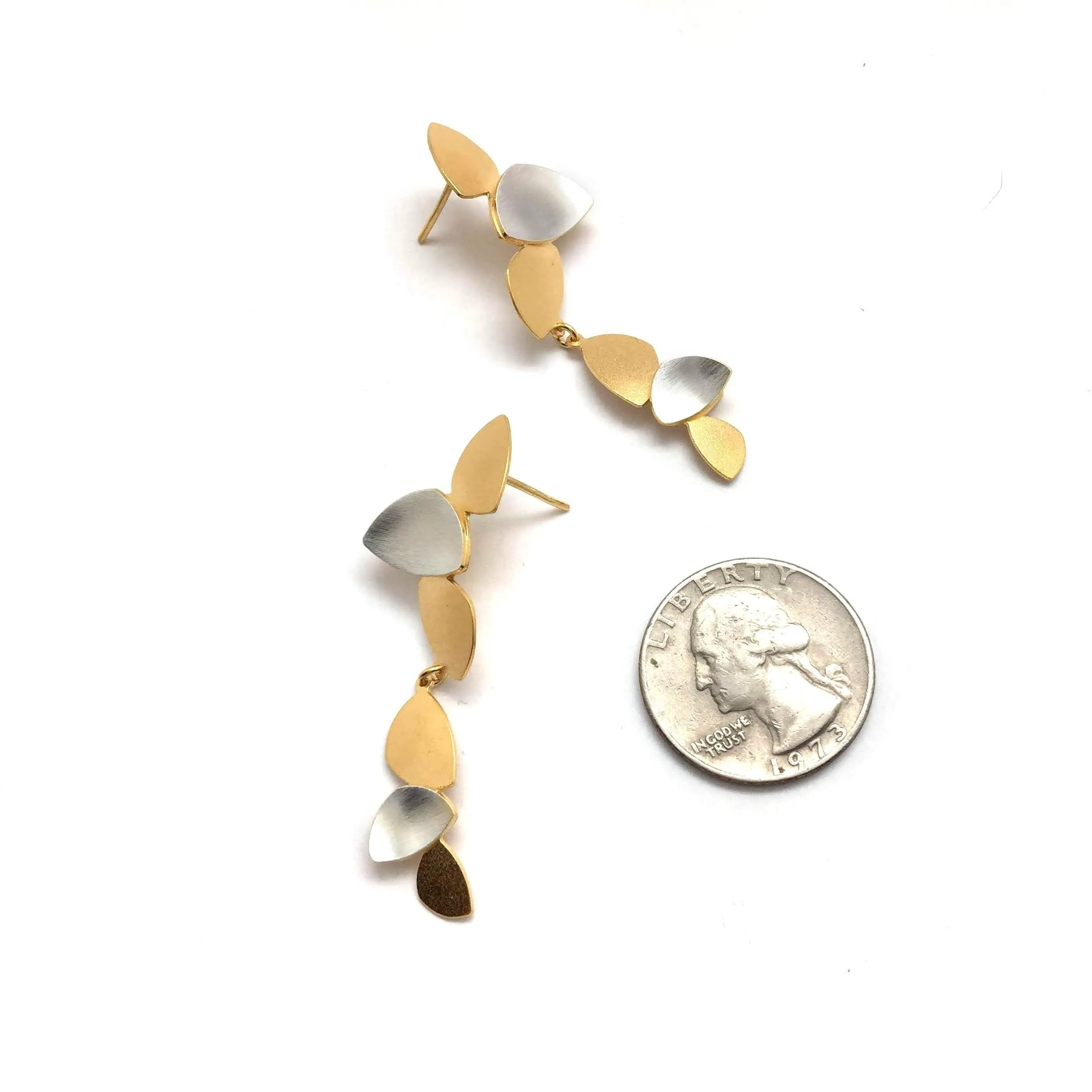 Elongated Sterling Silver and Gold Vine Drops