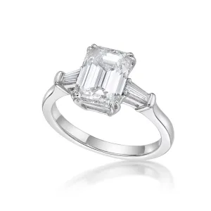 Emerald Cut Diamond With French Claws And Tapered Baguettes