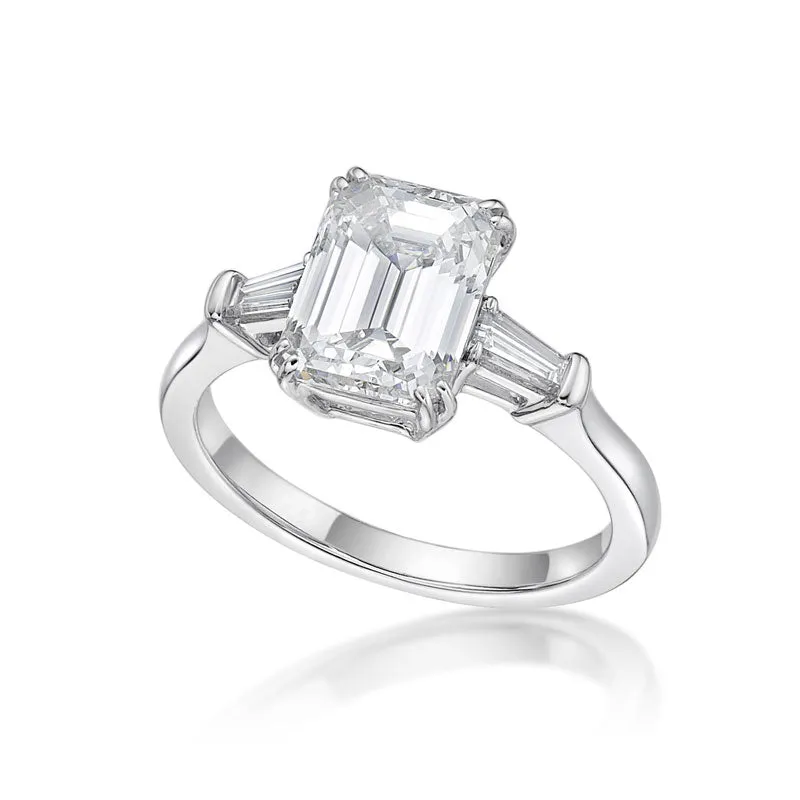 Emerald Cut Diamond With French Claws And Tapered Baguettes