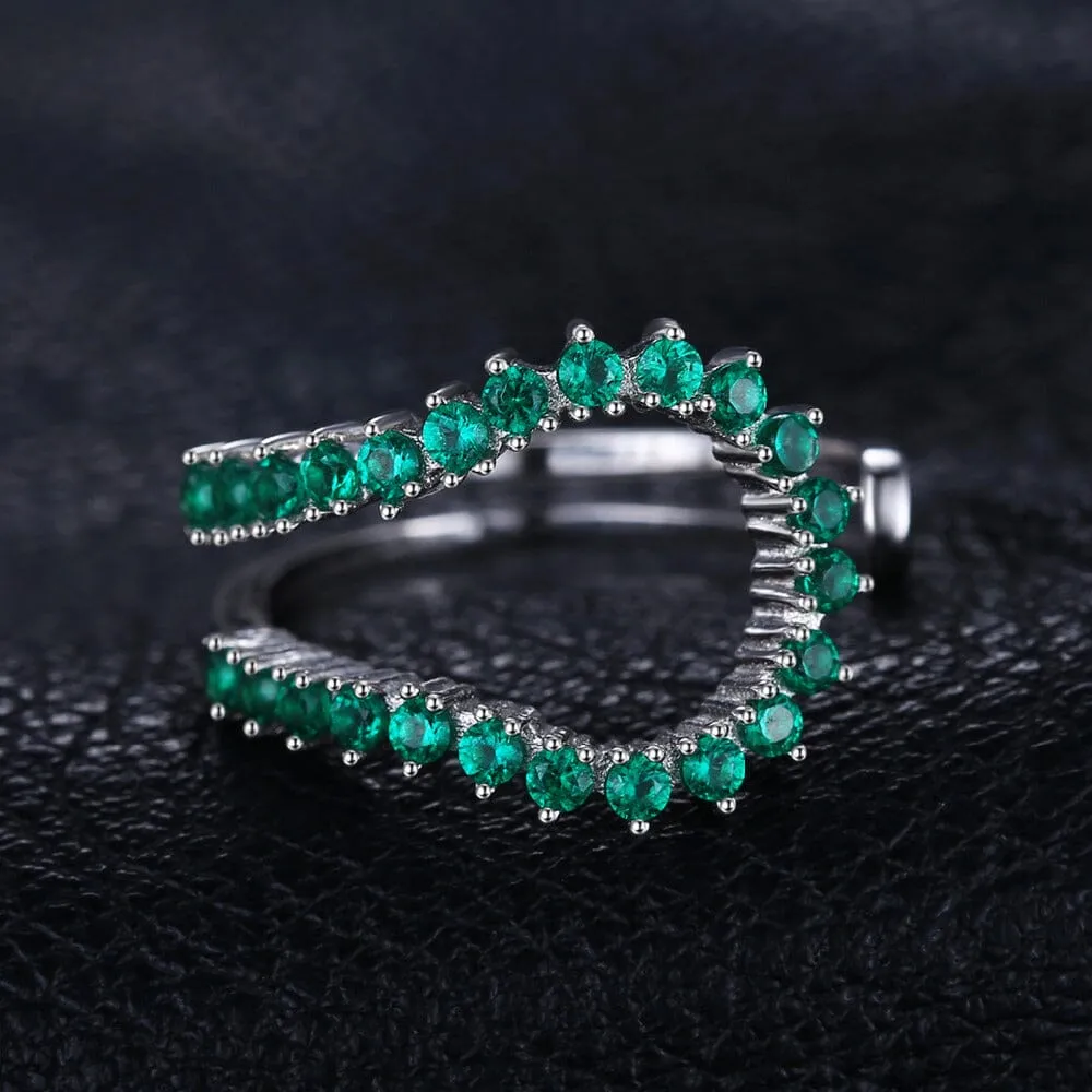 Emerald Open Ring - 925 Sterling Silver