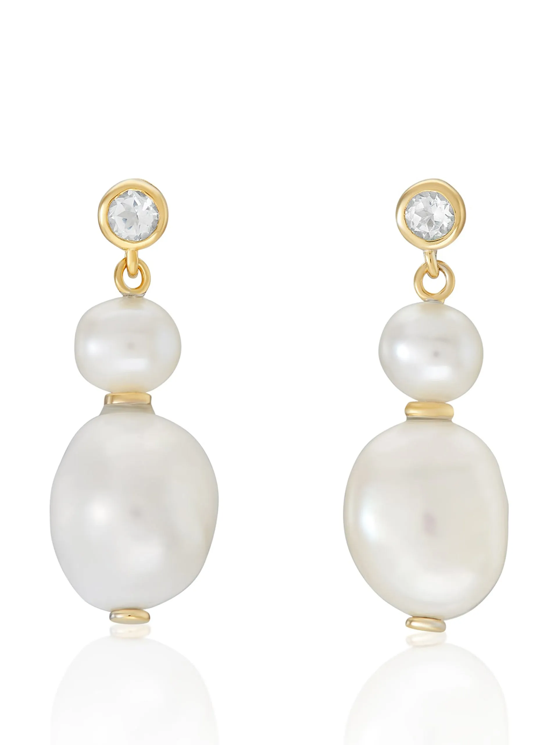 Eve double baroque pearl earrings in gold and white topaz