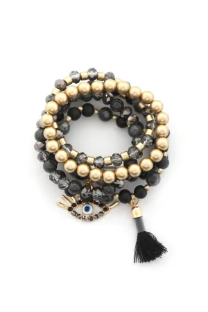 Evil Eye Bead Tassel Bracelet Set