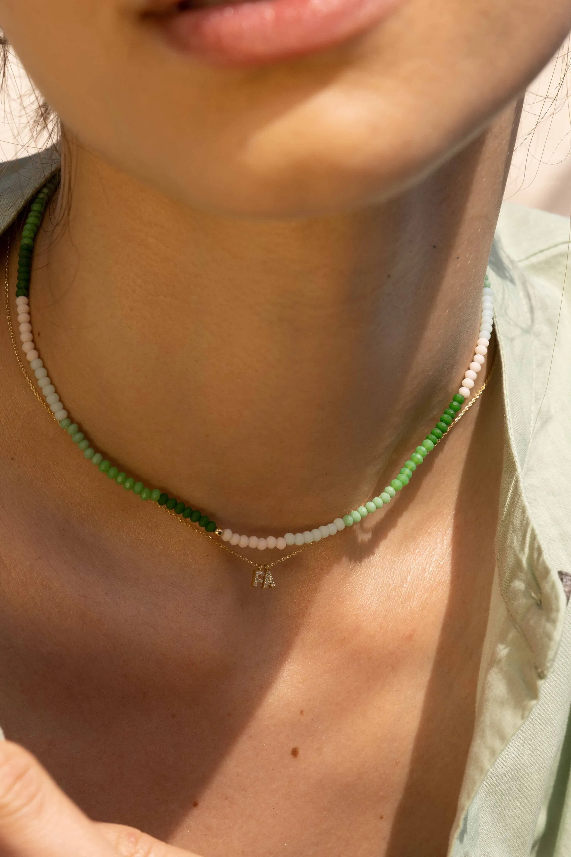 EXPRESS SUNSHINE BEADED NECKLACE PALM LEAF GREEN