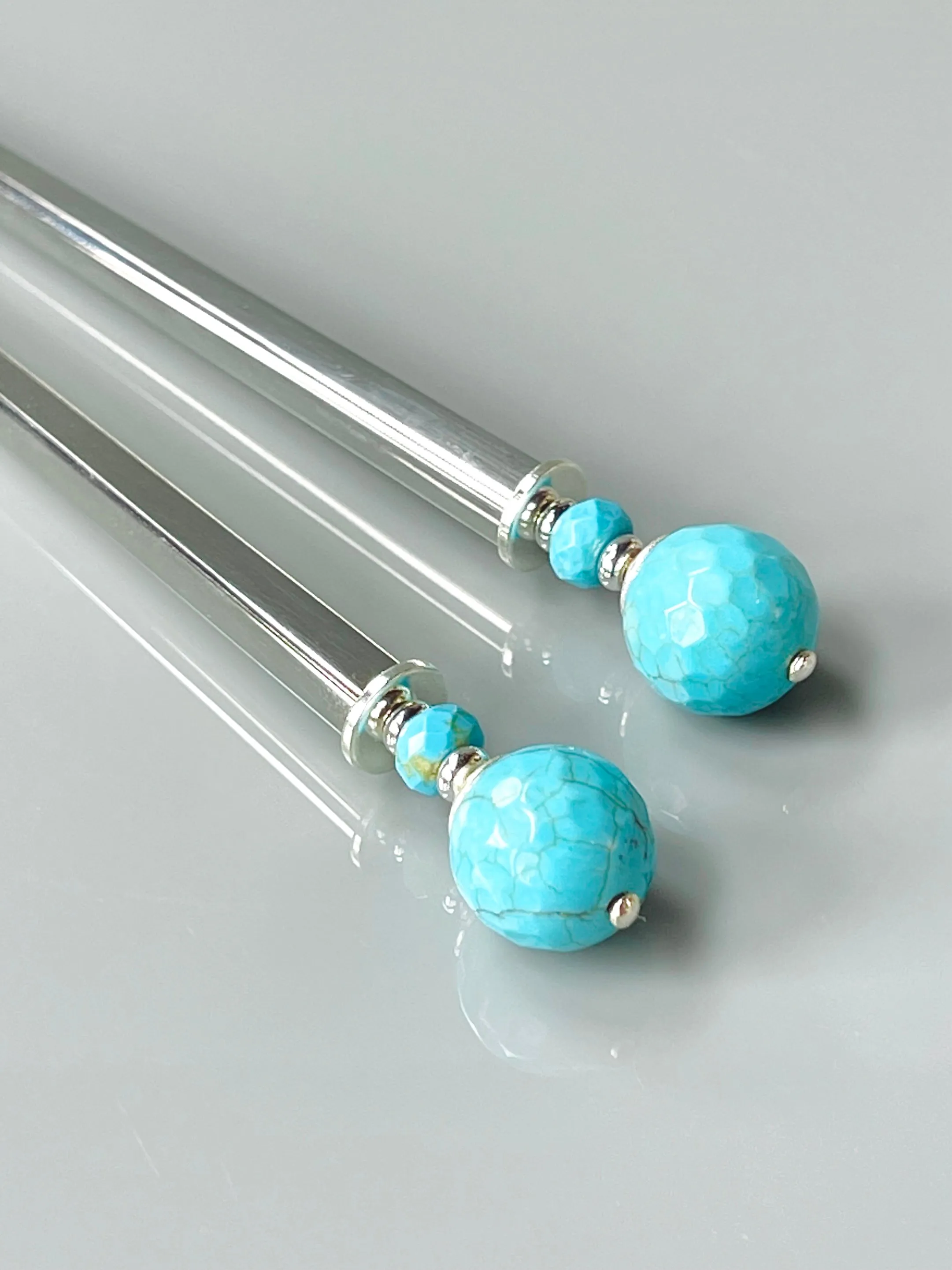 Faceted Turquoise Gemstone Hair Sticks, Boho Hair Jewelry