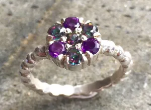 Flower Amethyst Ring - Mystic Topaz Ring - Vintage Cocktail Ring