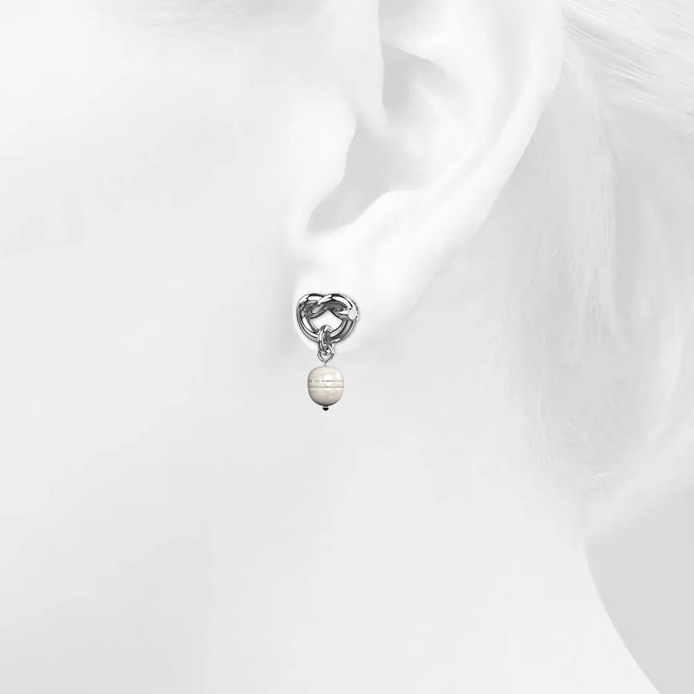 Forever Knot White Gold Layered Pearl Earrings