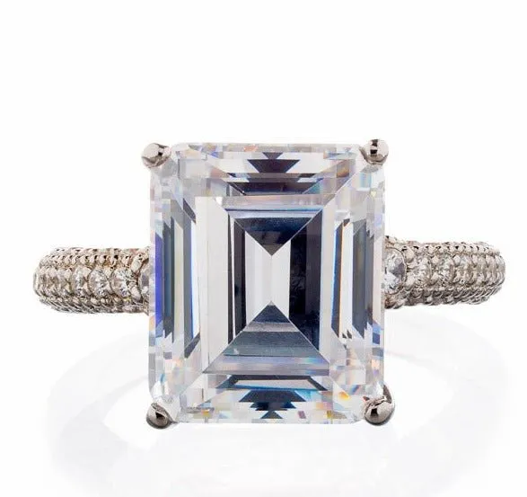 Four Carat Emerald Cut Cubic Zirconia Engagement Ring In Sterling Silver