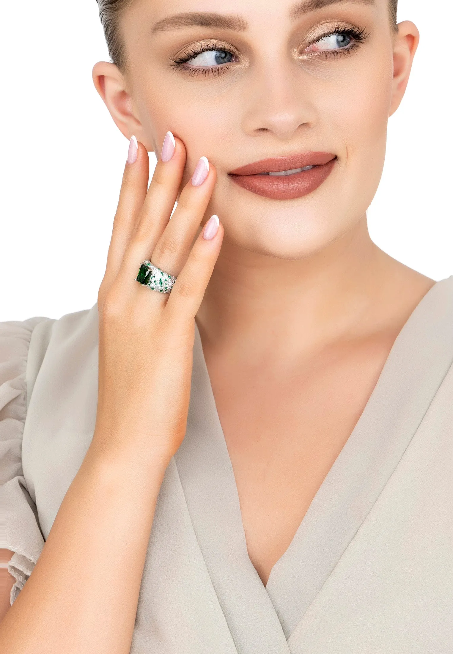 Four Seasons Cocktail Ring Emerald Summer Silver