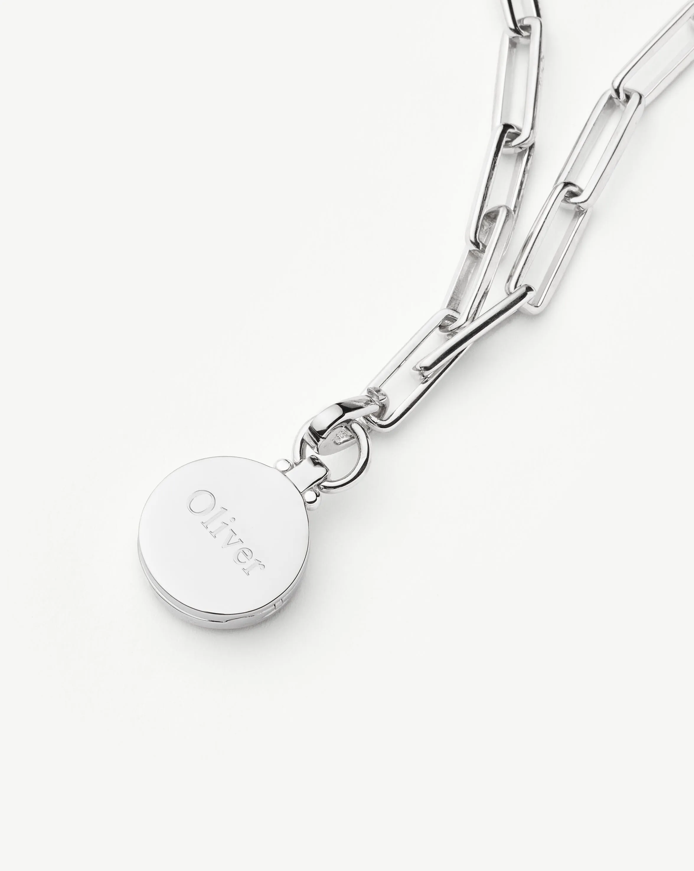 Fused Engravable Round Locket Chain Necklace