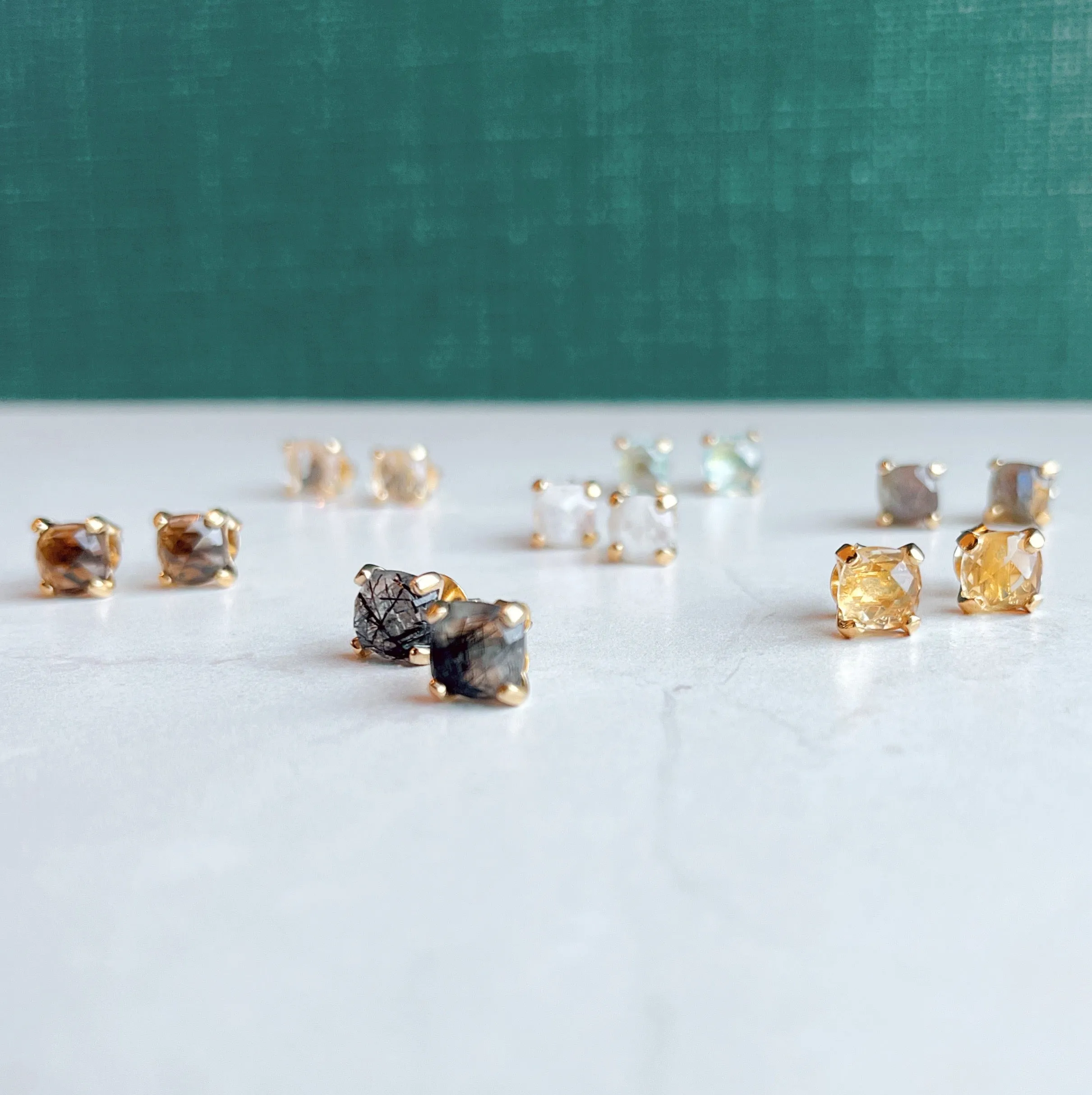 Gemstone Cushion Stud Earrings: Labradorite