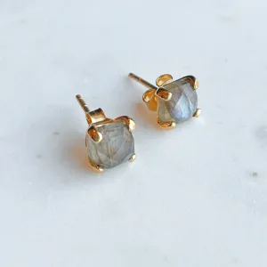 Gemstone Cushion Stud Earrings: Labradorite