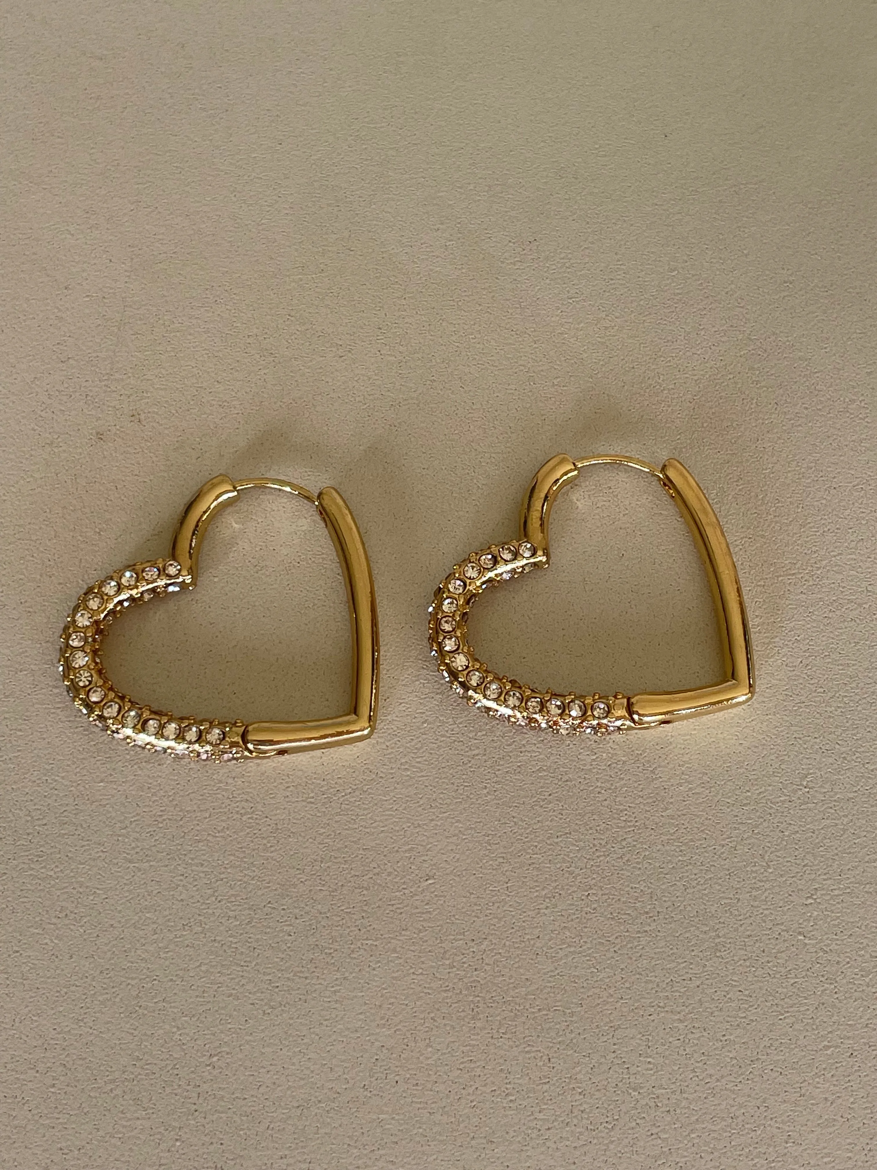 Gold & Rhinestone Heart Hoop Earrings