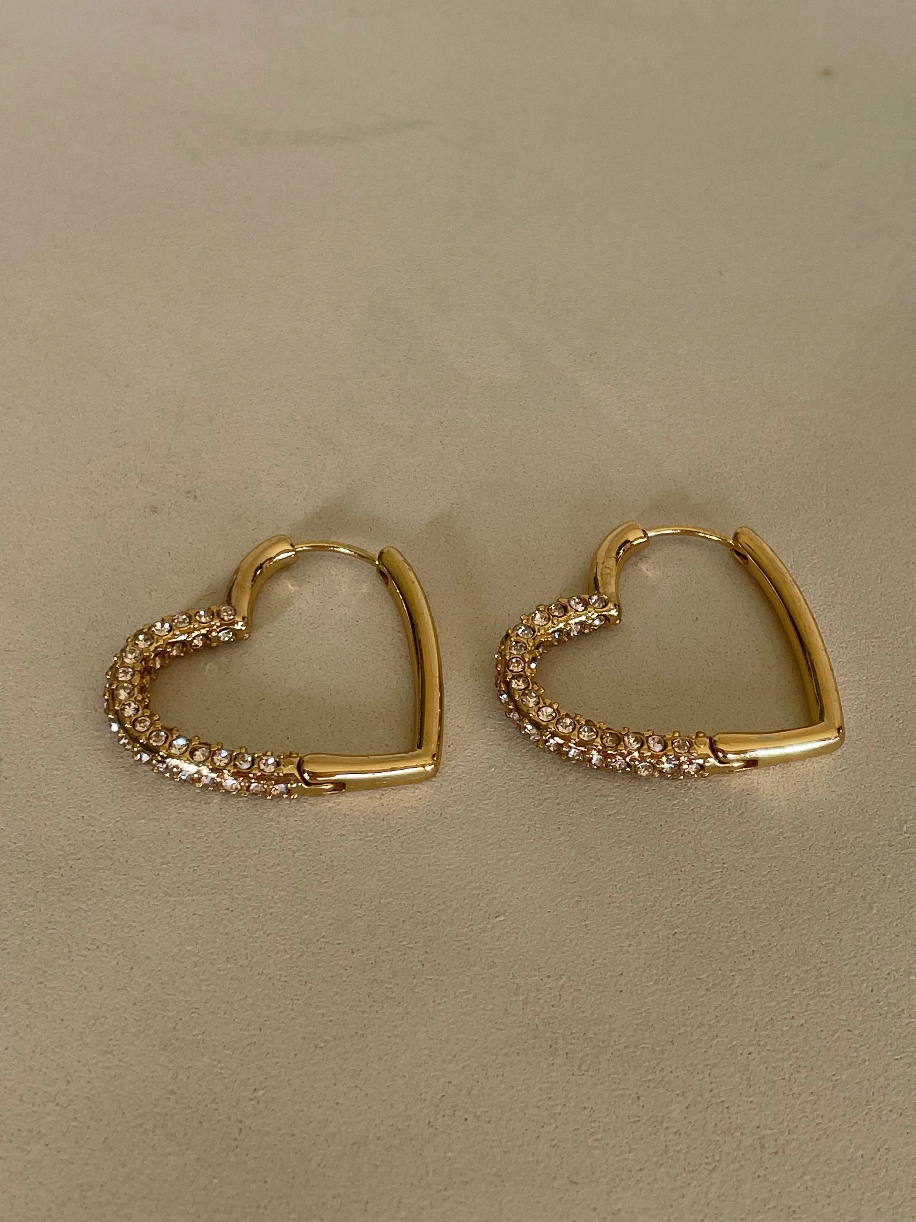 Gold & Rhinestone Heart Hoop Earrings