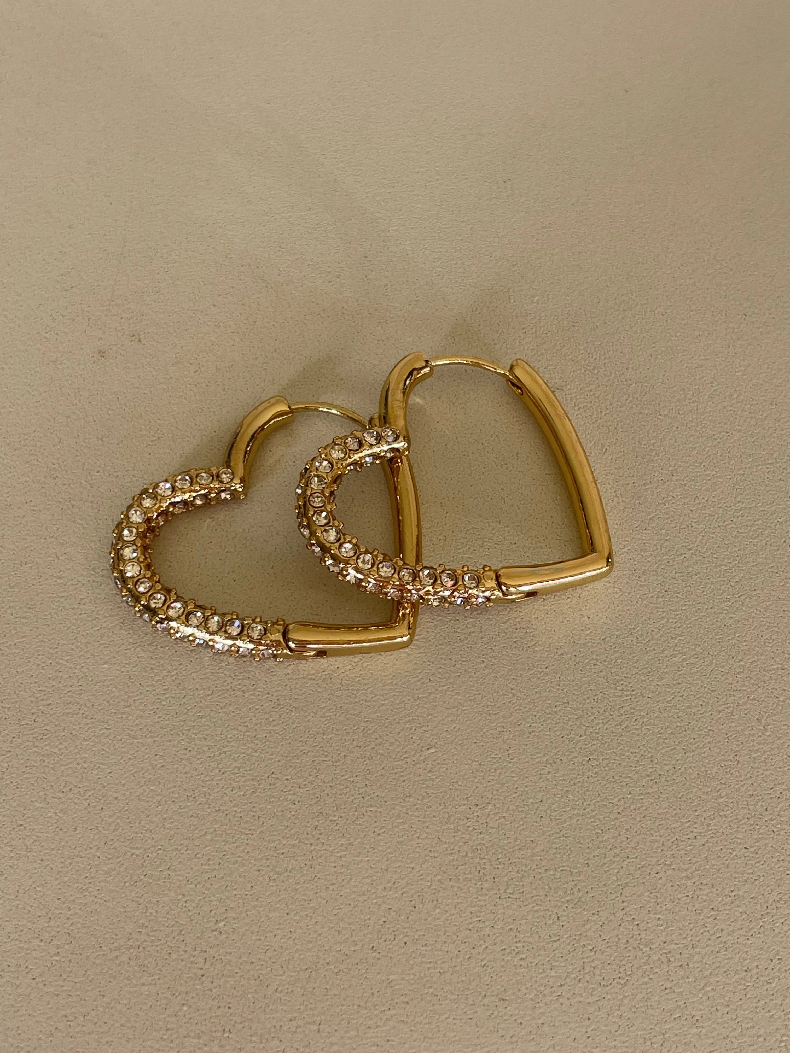 Gold & Rhinestone Heart Hoop Earrings