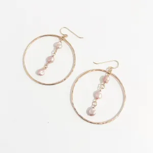 Gold Fill Pearl Drop Hammered Hoop Earrings