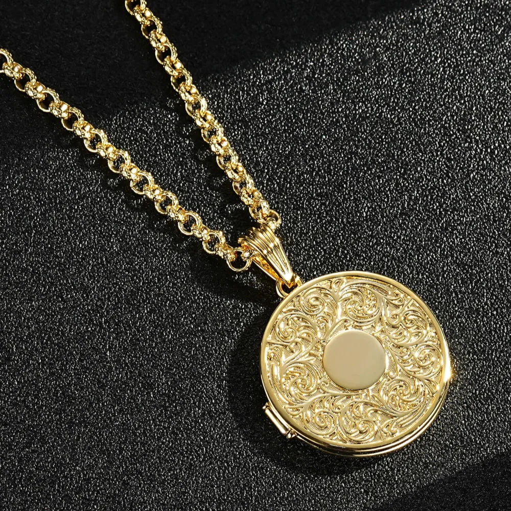 Gold Filled Bonded Filigree Round Locket 22 Inch 4mm Belcher Chain