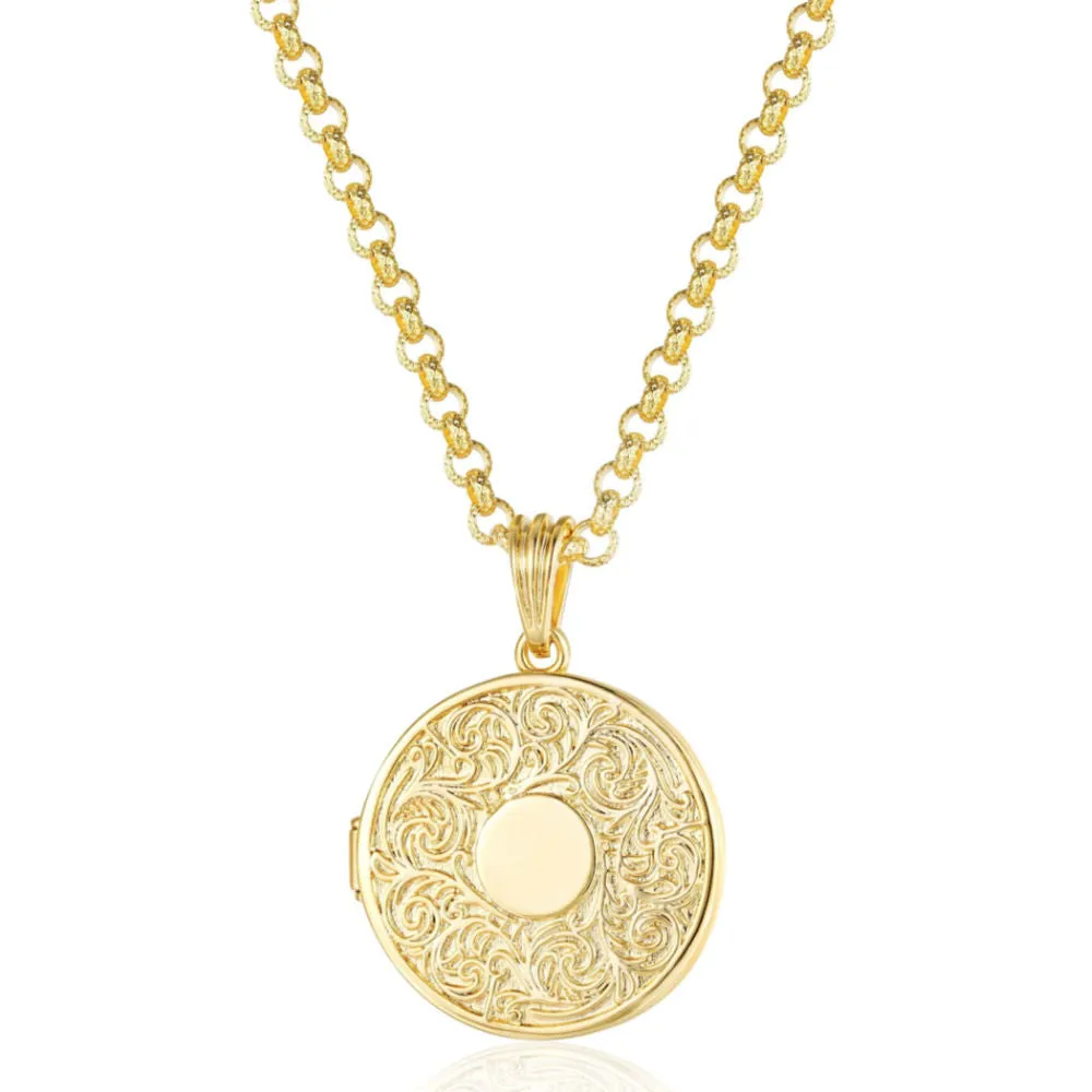 Gold Filled Bonded Filigree Round Locket 22 Inch 4mm Belcher Chain