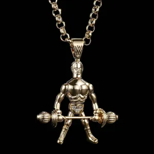 Gold Filled Weightlifter Pendant All Clear Stones 22 Inch 5mm Belcher Chain