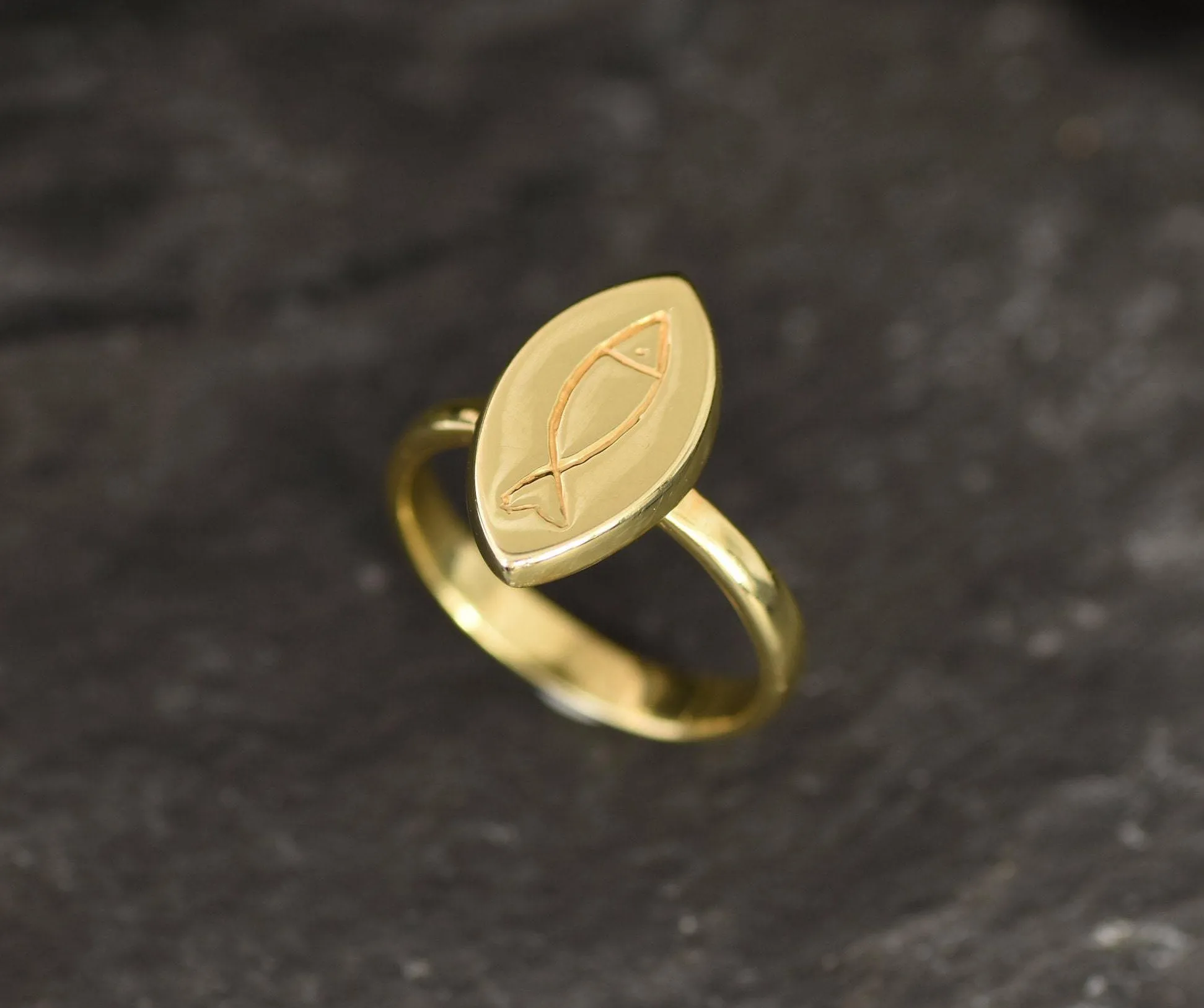 Gold Fish Ring - Gold Pisces Ring, Fish Ring