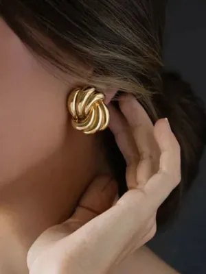 Gold Knot Earrings 18K Gold Plated Big Stud Earrings Vintage Style Statement Women's Jewelry