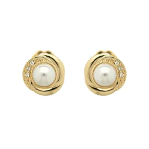 Gold Pearl & Crystal Stud Clip Earrings