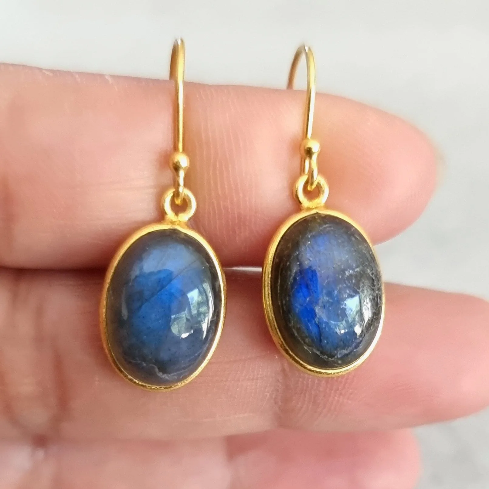 Gold Plated 925 Silver Oval Labradorite Earrings, E93LAB