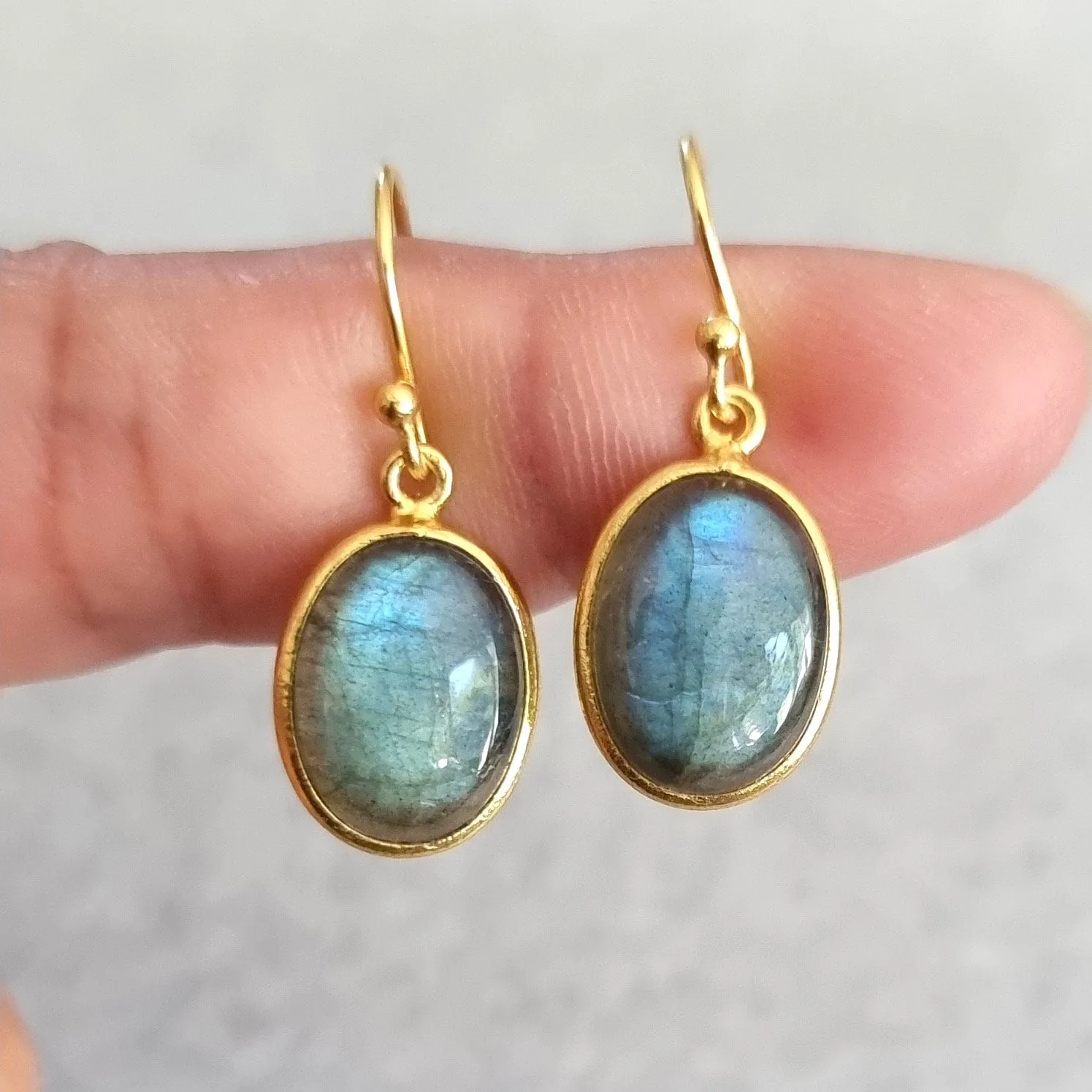 Gold Plated 925 Silver Oval Labradorite Earrings, E93LAB