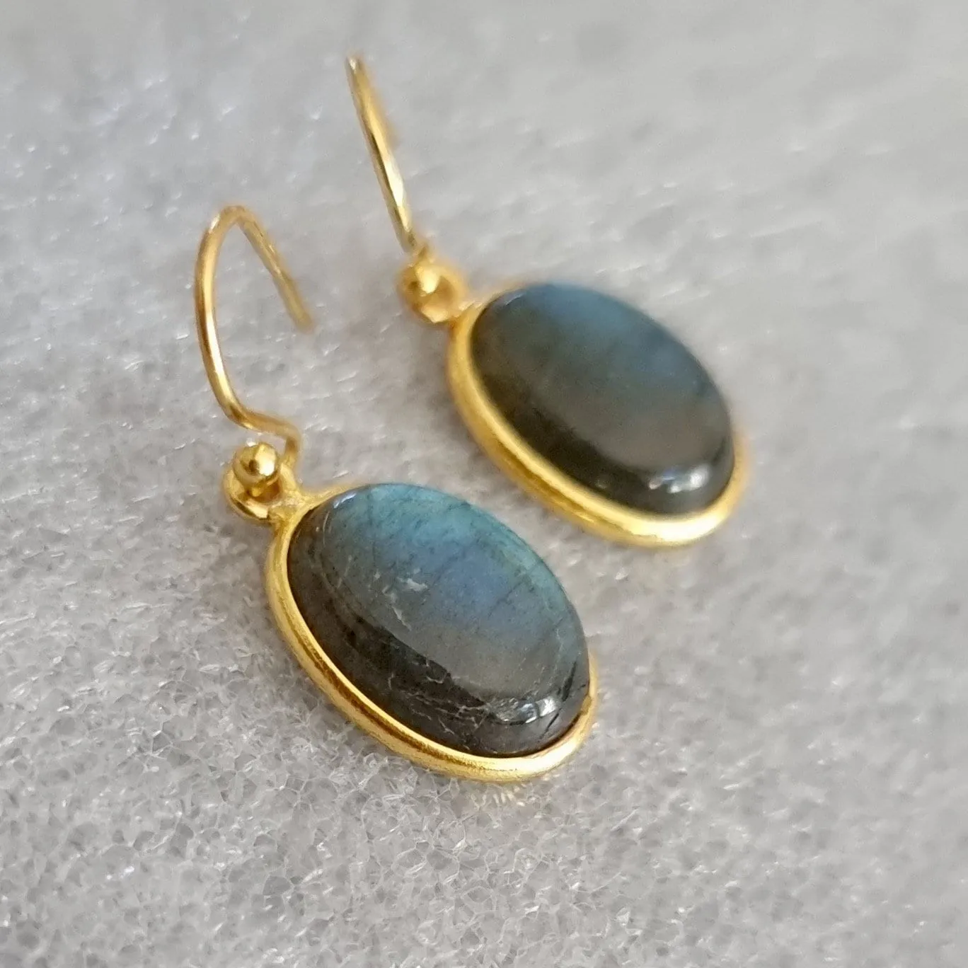 Gold Plated 925 Silver Oval Labradorite Earrings, E93LAB