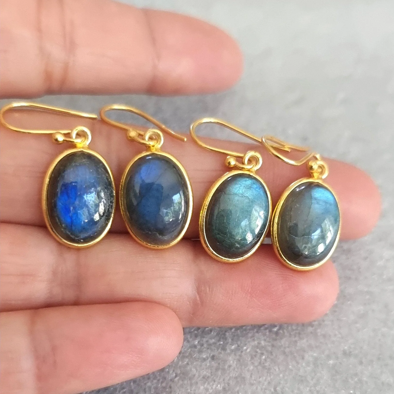 Gold Plated 925 Silver Oval Labradorite Earrings, E93LAB