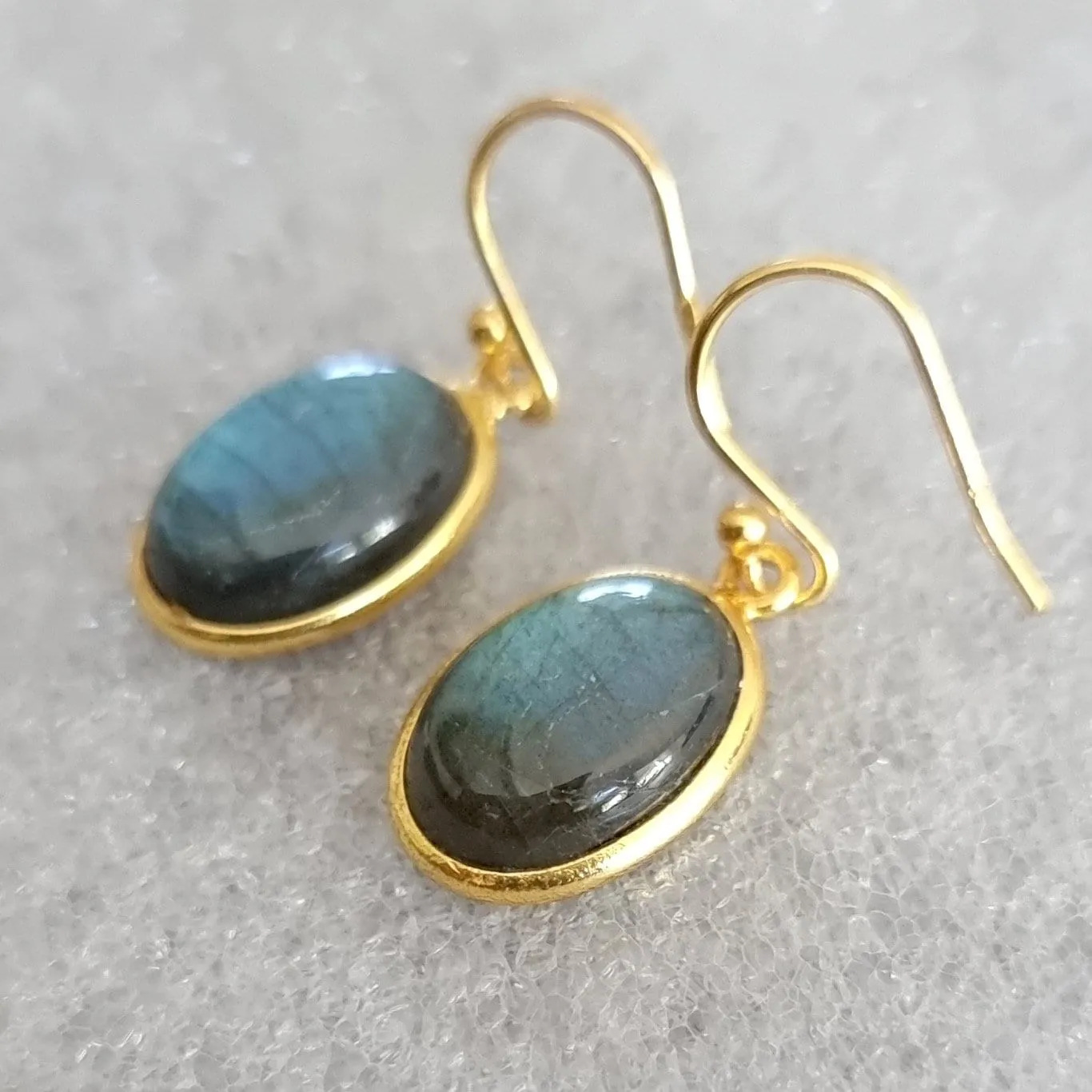 Gold Plated 925 Silver Oval Labradorite Earrings, E93LAB