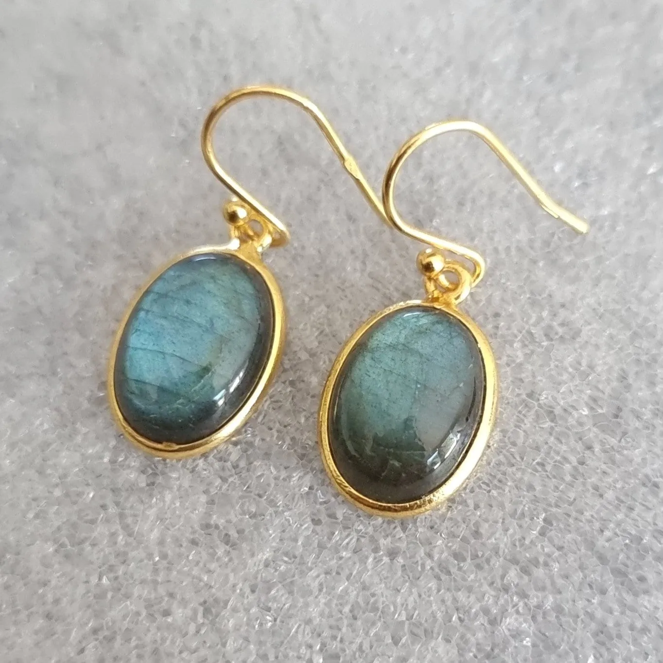 Gold Plated 925 Silver Oval Labradorite Earrings, E93LAB