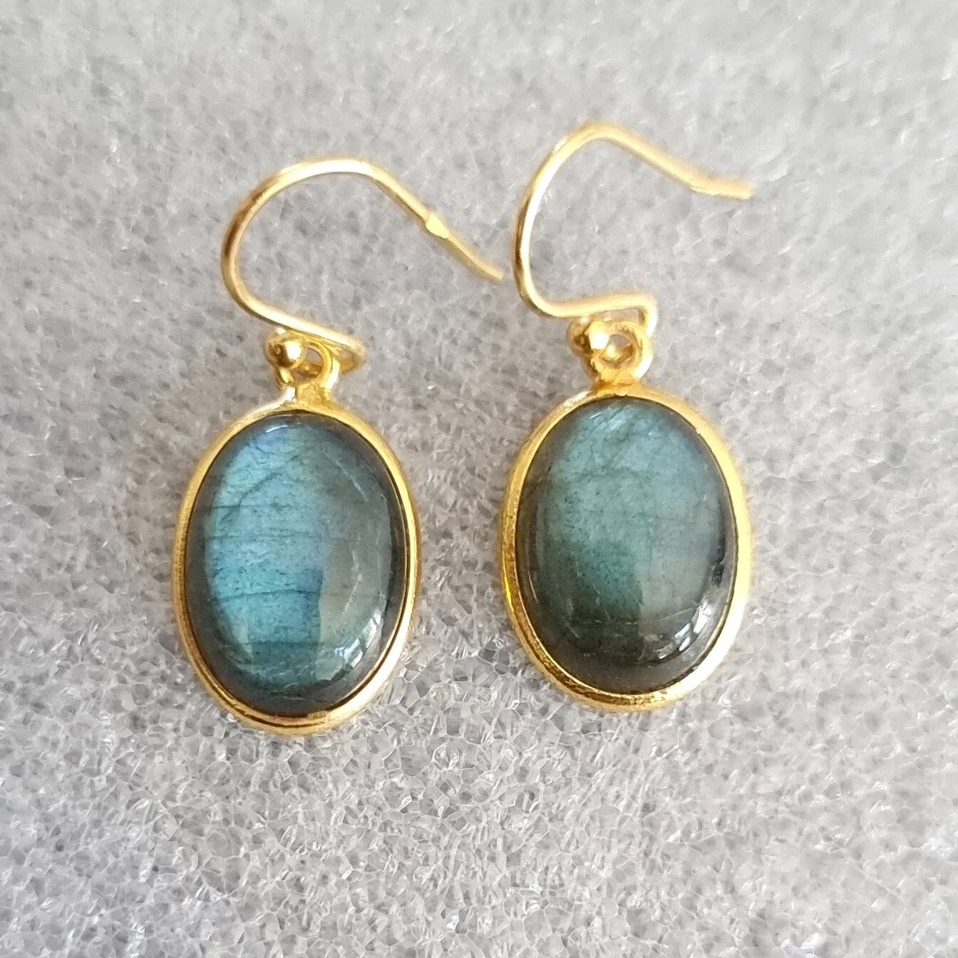 Gold Plated 925 Silver Oval Labradorite Earrings, E93LAB