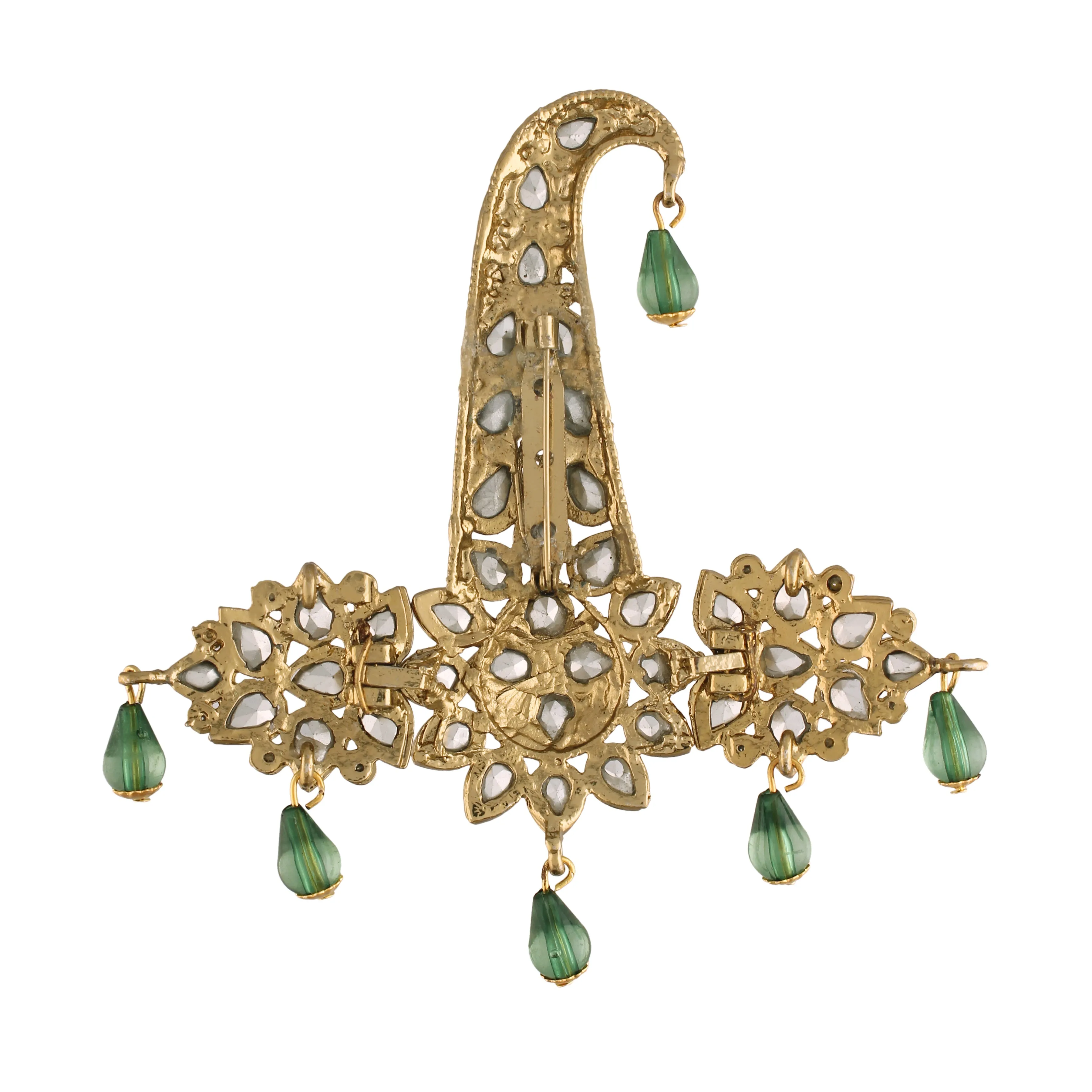 Gold Plated Traditional Stone Pearl Drop Safa Kalangi Brooch for Groom/Men/Dulha Pagadi