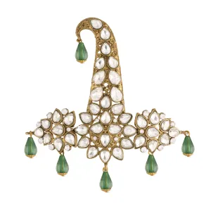 Gold Plated Traditional Stone Pearl Drop Safa Kalangi Brooch for Groom/Men/Dulha Pagadi