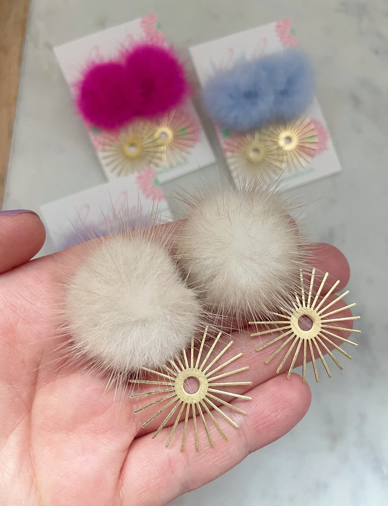 Gold Sunburst Fur Earrings