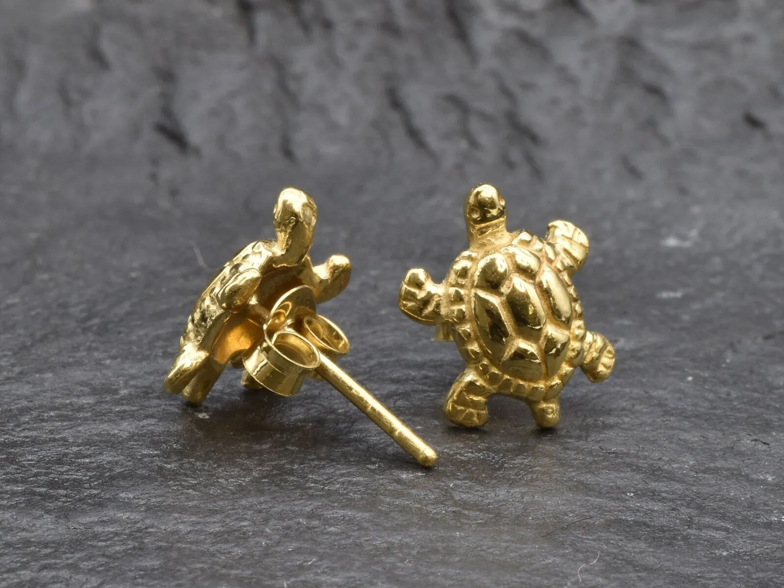 Gold Turtle Earrings - Gold Tortoise Studs, Small Turtle Earrings