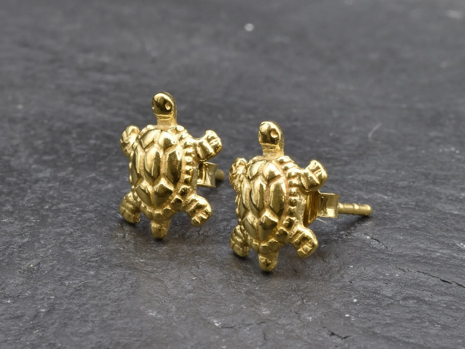 Gold Turtle Earrings - Gold Tortoise Studs, Small Turtle Earrings