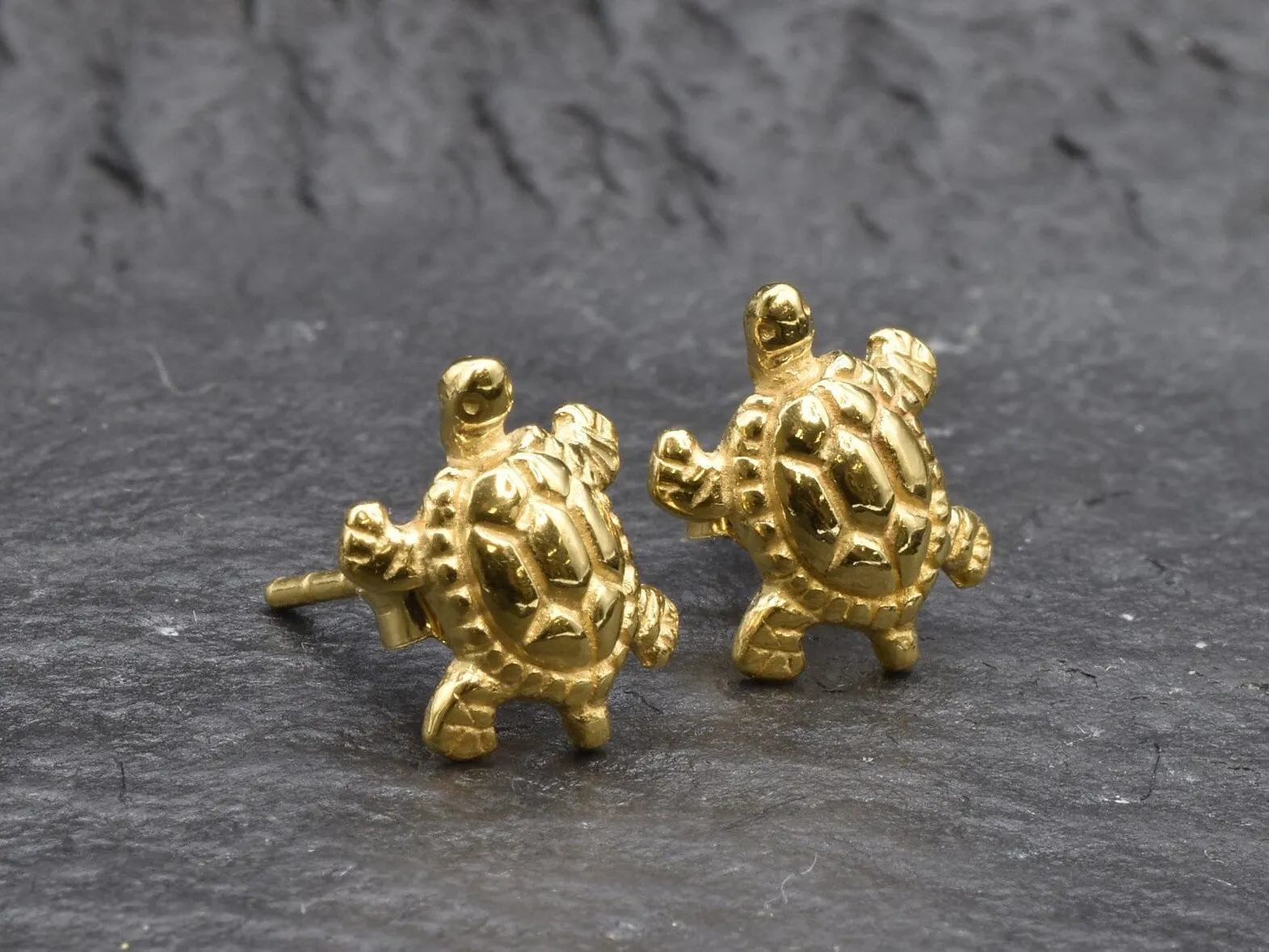 Gold Turtle Earrings - Gold Tortoise Studs, Small Turtle Earrings