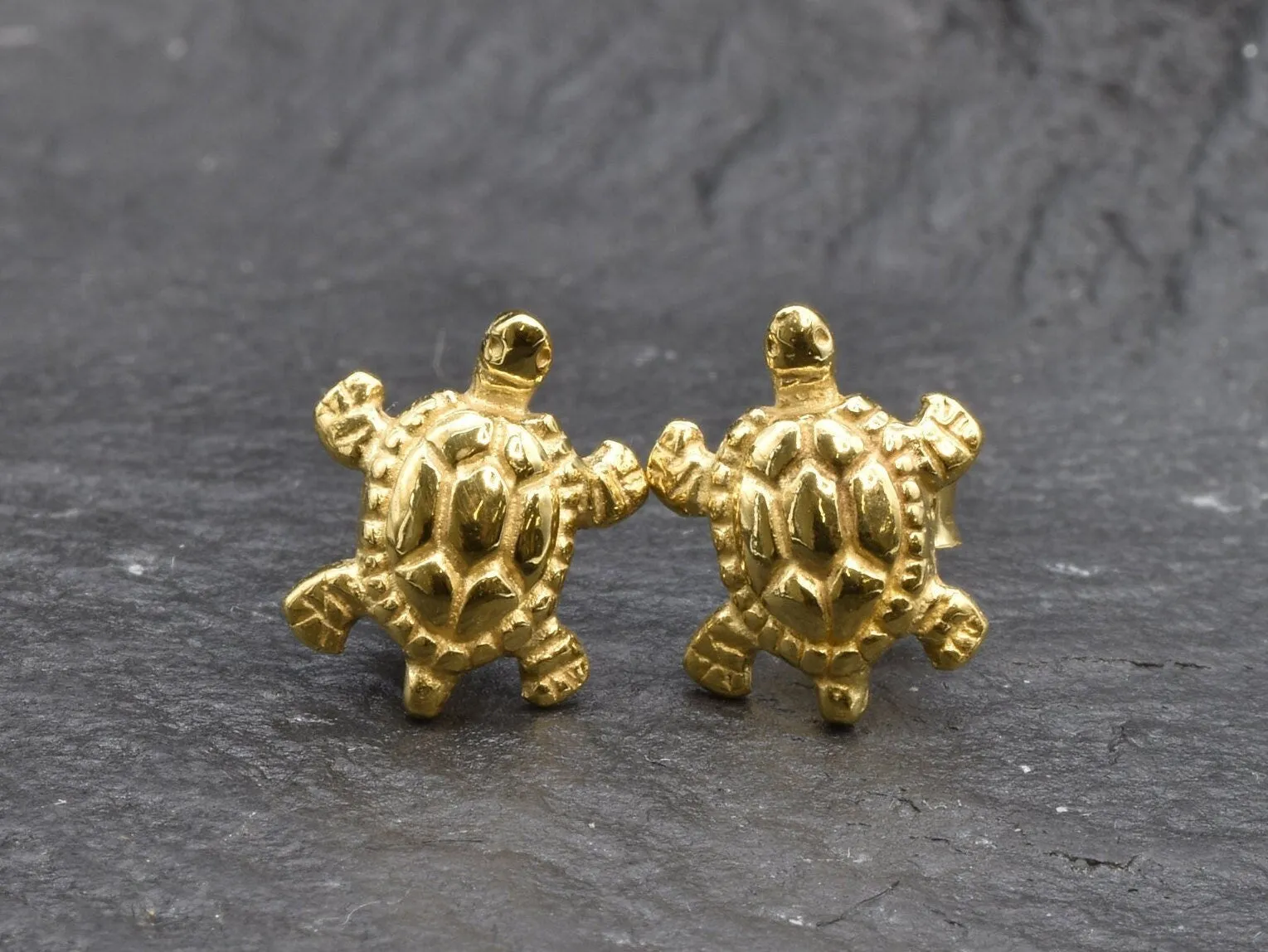 Gold Turtle Earrings - Gold Tortoise Studs, Small Turtle Earrings