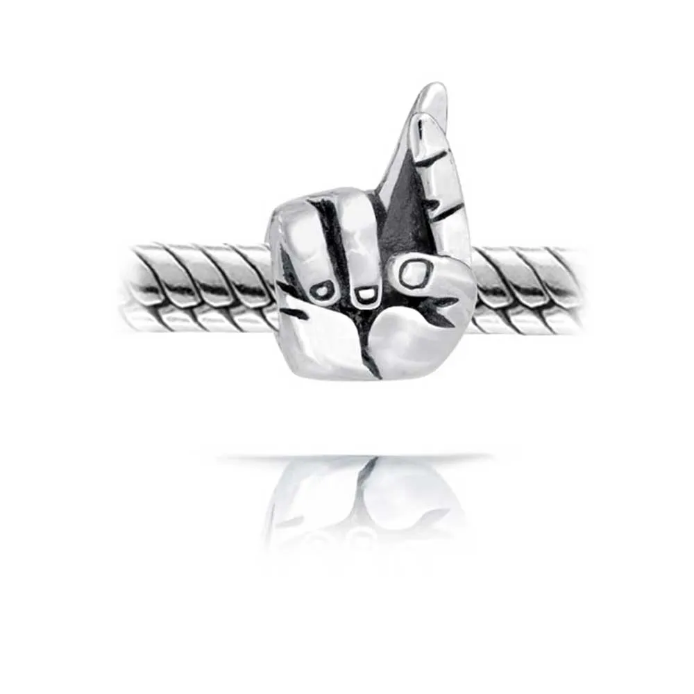 Good Luck Hand Sign Fingers Crossed Charm Bead Sterling Silver for Bracelets