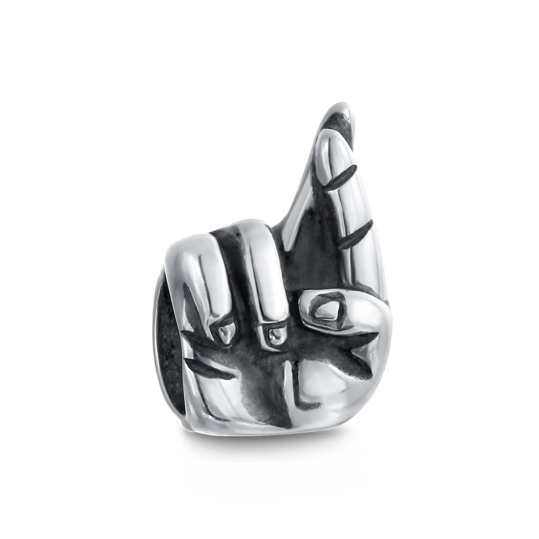 Good Luck Hand Sign Fingers Crossed Charm Bead Sterling Silver for Bracelets